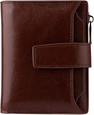 Bveyzi Women's Small Leather RFID Blocking Bifold Zipper Pocket Wallet Ladies Credit Card Slots Purse with id Window