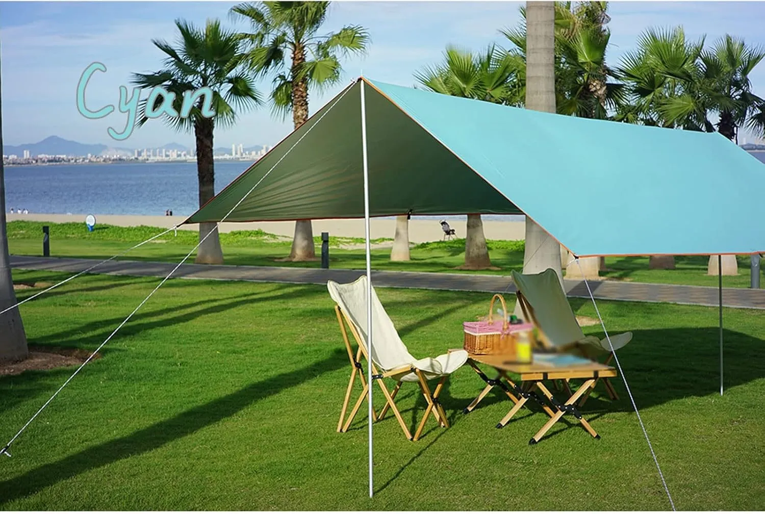 Camping Tarp,3x3 3x4 3x5 Tarp Awning Waterproof Sunshade Ultralight Canopy Sunshade Outdoor Camping Sun Shelter Hammock Rain Fly (Color : Cyan, Size : 300 * 500 Cm)