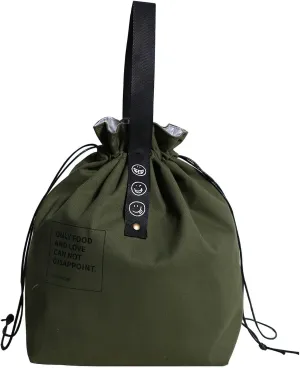 Canvas Drawstring Lunch Bag Reusable Lunch Bag Large Foldable Portable Insulated Handbag for Adult Women And Men Work Picnic or Travel (green)