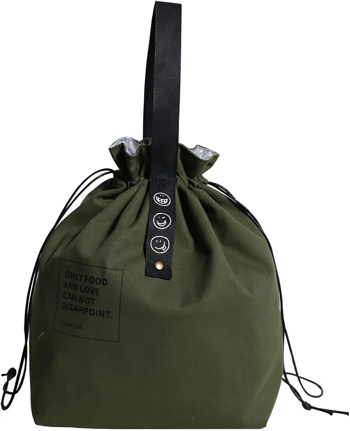 Canvas Drawstring Lunch Bag Reusable Lunch Bag Large Foldable Portable Insulated Handbag for Adult Women And Men Work Picnic or Travel (green)