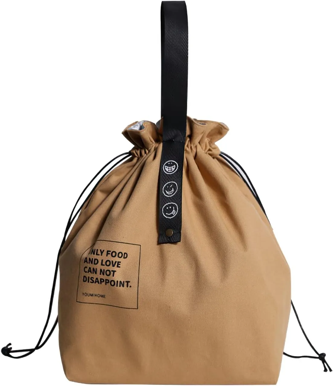 Canvas Drawstring Lunch Bag Reusable Lunch Bag Large Foldable Portable Insulated Handbag for Adult Women And Men Work Picnic or Travel (Yellow)