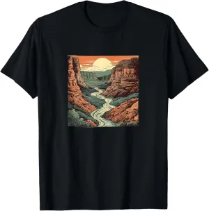 Canyon With River Vintage Landscape Colorful Graphic T-Shirt