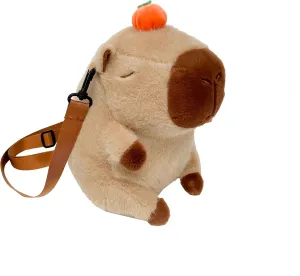 Capybara Plush Backpack - Large Cute Rucksack, Fluffy & Adorable Capybara Design, Convertible Shoulder Bag(Light Brown)
