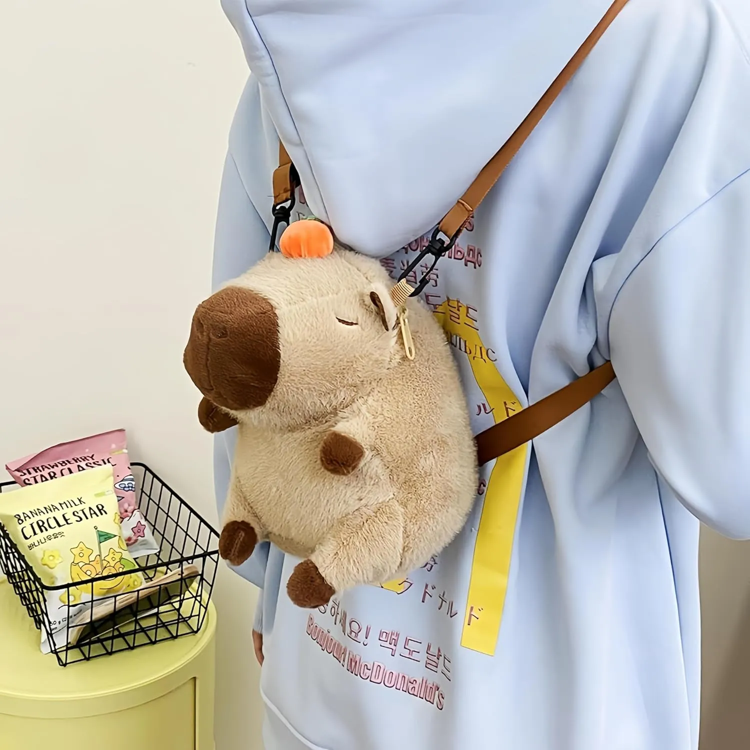 Capybara Plush Backpack - Large Cute Rucksack, Fluffy & Adorable Capybara Design, Convertible Shoulder Bag(Light Brown)