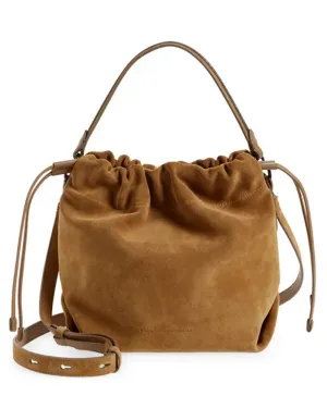 Caramel Suede Drawstring Bucket Bag