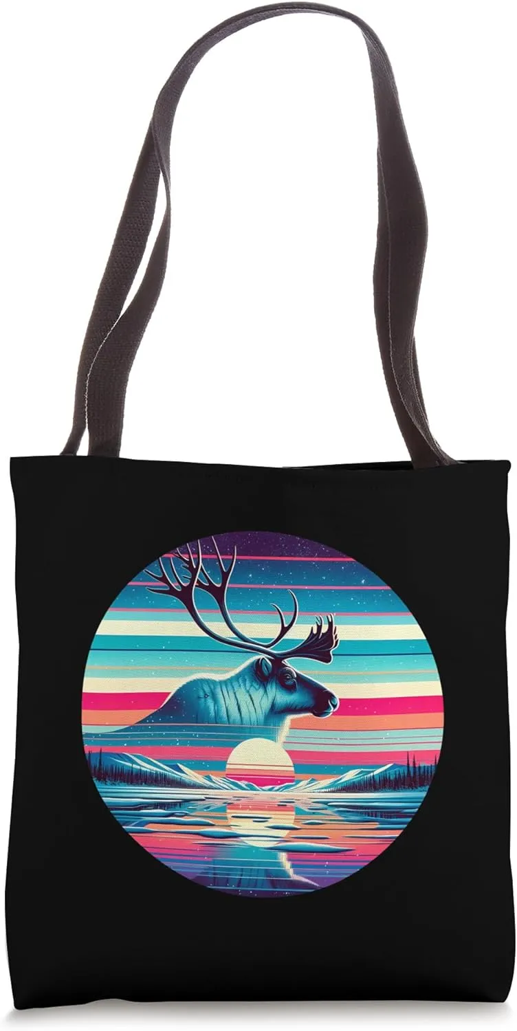 Caribou Sunset Retro Style Safari Vintage 70s Tote Bag