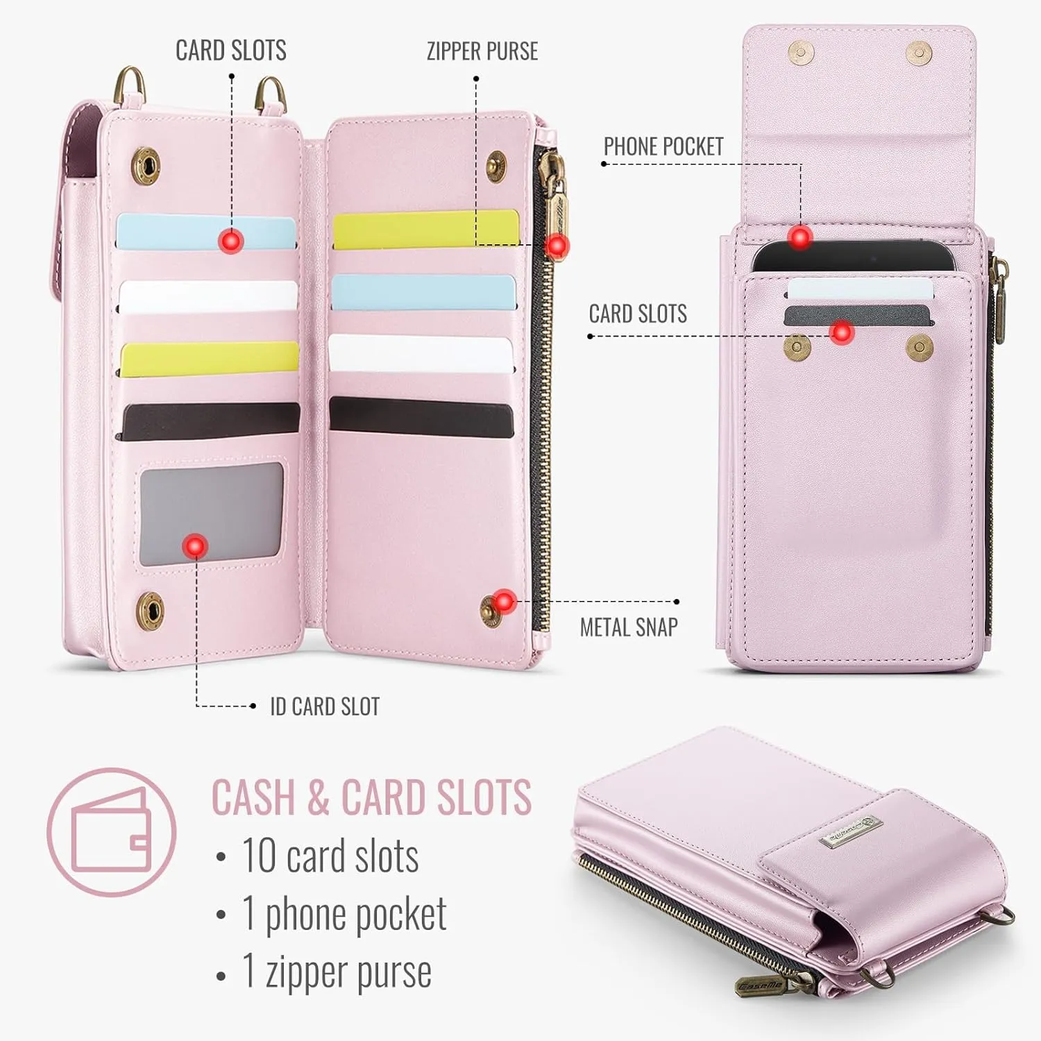 CaseMe Small Crossbody Cell Phone Bag for Women, RFID Blocking Shoulder Handbag Strap Wallet Purse with Card Slots