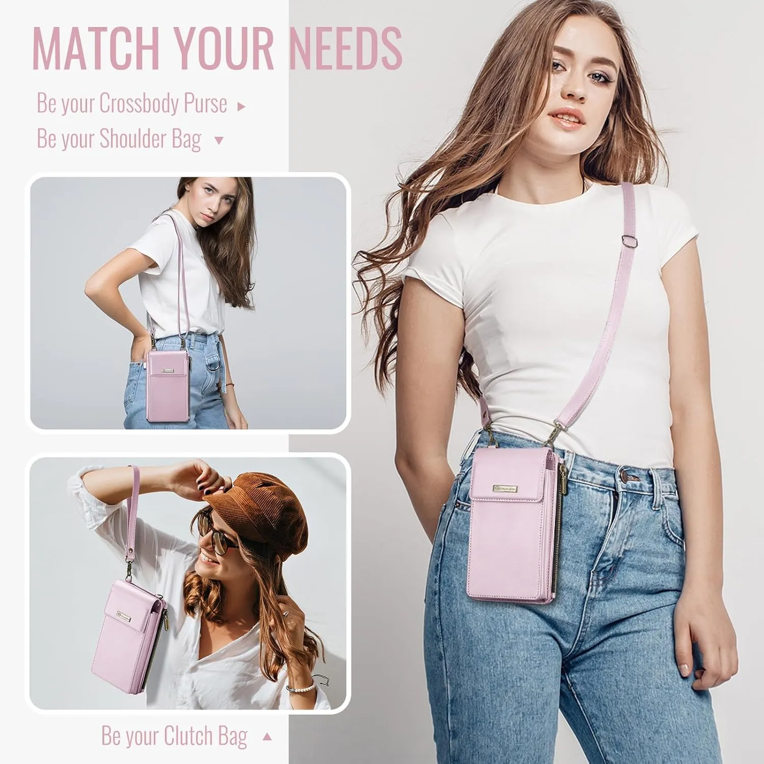 CaseMe Small Crossbody Cell Phone Bag for Women, RFID Blocking Shoulder Handbag Strap Wallet Purse with Card Slots