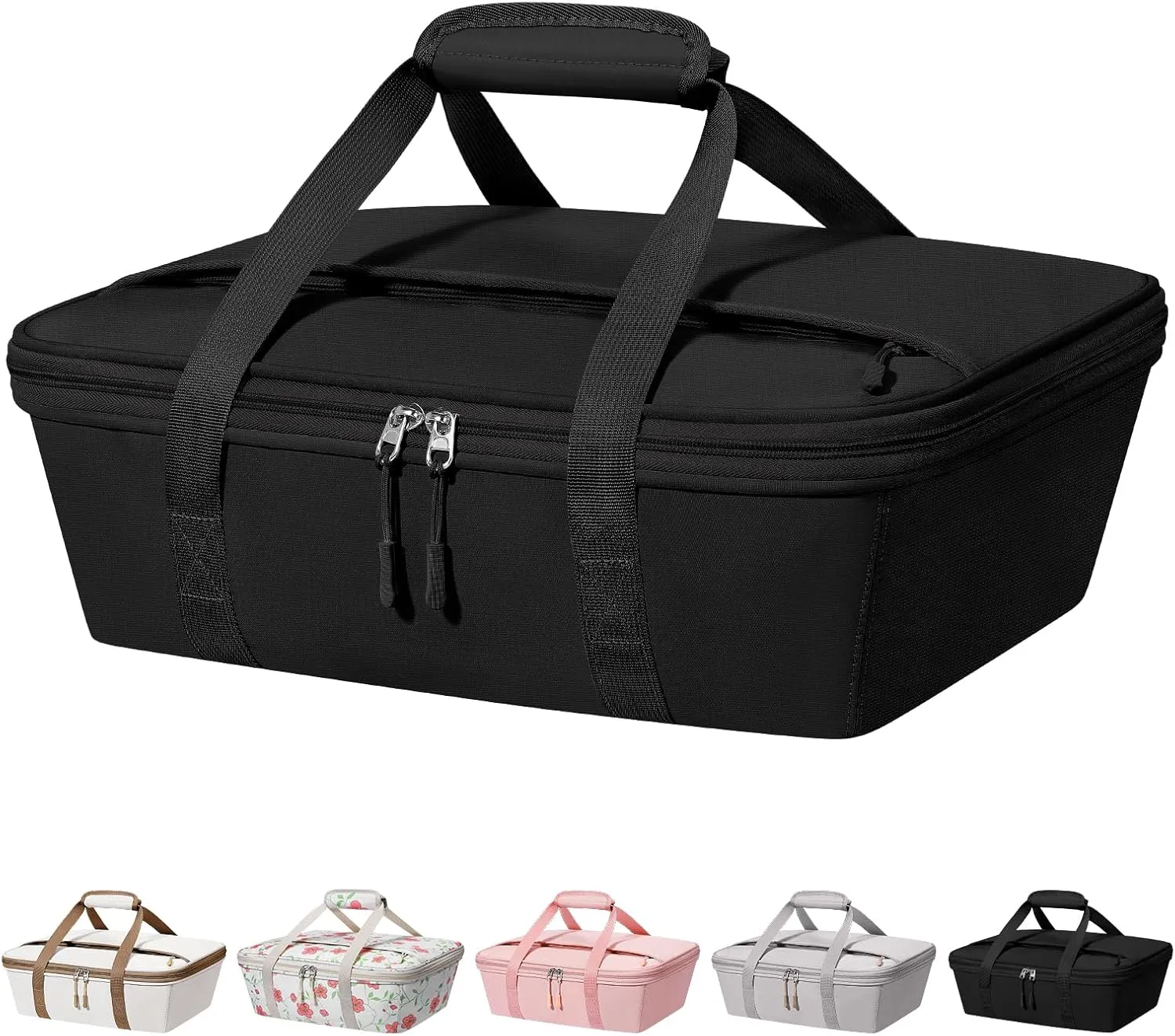 Casserole Carrier - Large Portable Insulated Food Carrier for Hot or Cold Food, Large Capacity Reusable Lunch Tote Warmer or Cooler Bag, Lasagna Lunch Bag for Work Picnic Hiking Beach Parties-Black