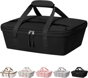 Casserole Carrier - Large Portable Insulated Food Carrier for Hot or Cold Food, Large Capacity Reusable Lunch Tote Warmer or Cooler Bag, Lasagna Lunch Bag for Work Picnic Hiking Beach Parties-Black