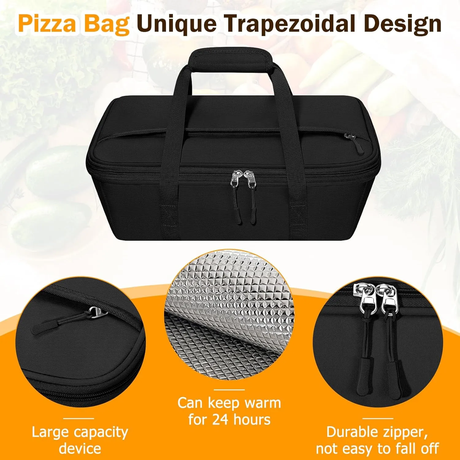Casserole Carrier - Large Portable Insulated Food Carrier for Hot or Cold Food, Large Capacity Reusable Lunch Tote Warmer or Cooler Bag, Lasagna Lunch Bag for Work Picnic Hiking Beach Parties-Black