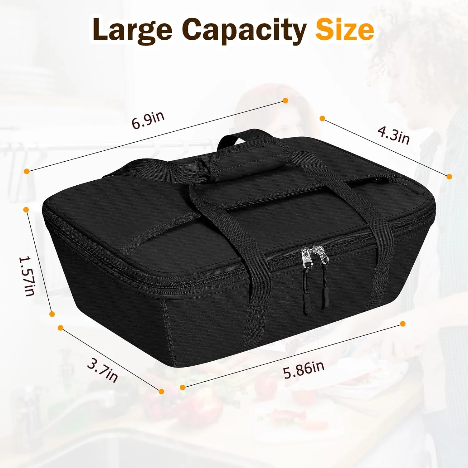 Casserole Carrier - Large Portable Insulated Food Carrier for Hot or Cold Food, Large Capacity Reusable Lunch Tote Warmer or Cooler Bag, Lasagna Lunch Bag for Work Picnic Hiking Beach Parties-Black