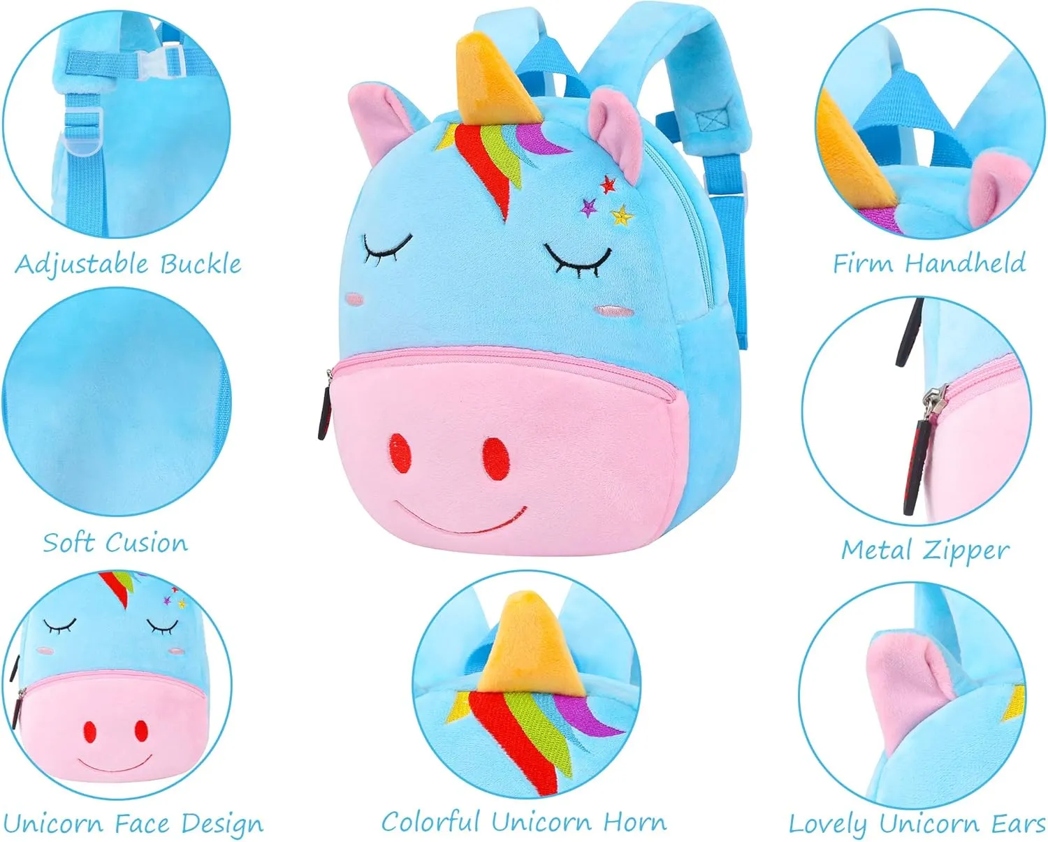 CBOALOGR Cute Plush Unicorn Toddler Small Backpack Little Plush Bookbag for Girls 3 to 6 years old
