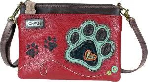 Chala Paw Print Mini Crossbody Handbag Dog Lovers Convertible Straps Dog Mom (Teal Paw/Burgundy)