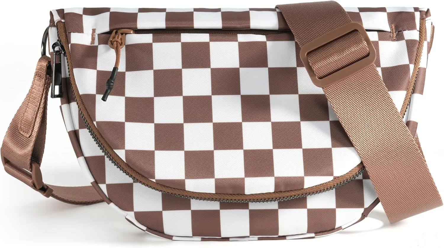 Checkered Crossbody Messenger Bag, Black and White Pattern, Adjustable Shoulder Strap