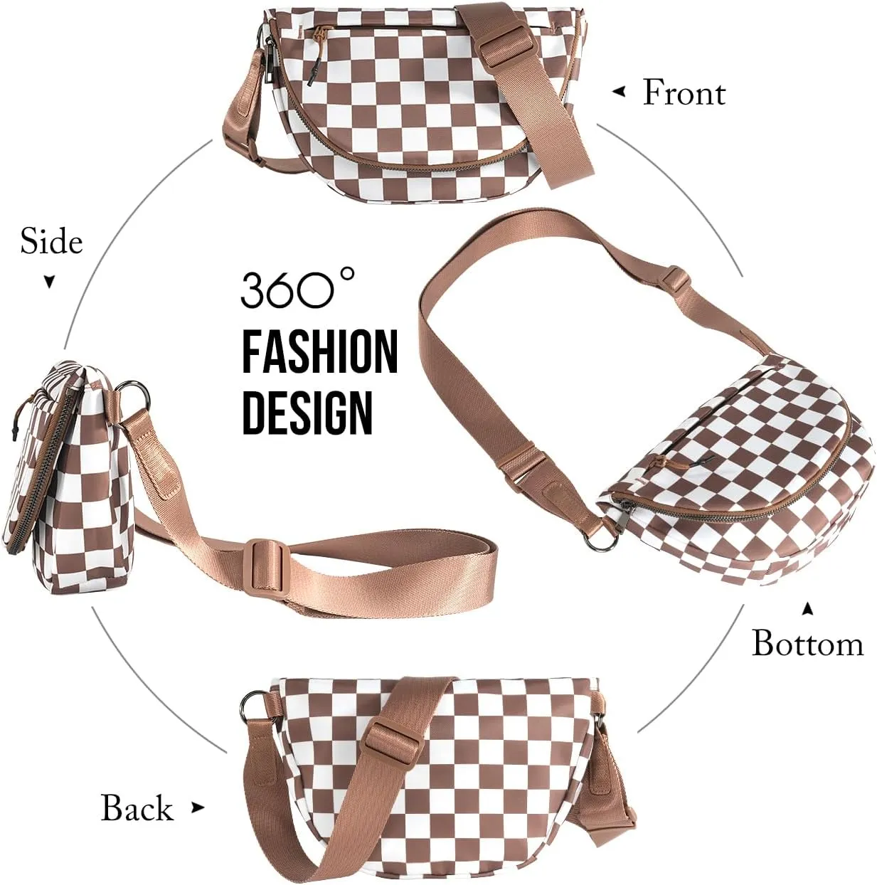 Checkered Crossbody Messenger Bag, Black and White Pattern, Adjustable Shoulder Strap