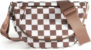 Checkered Crossbody Messenger Bag, Black and White Pattern, Adjustable Shoulder Strap