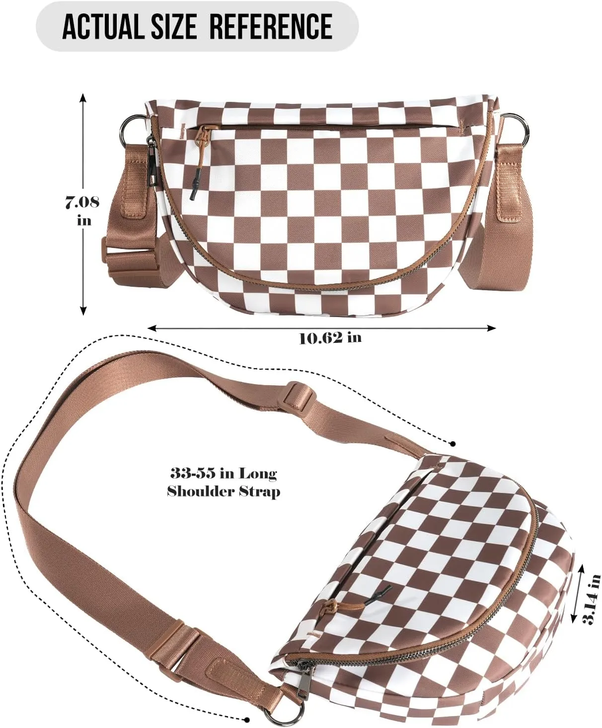 Checkered Crossbody Messenger Bag, Black and White Pattern, Adjustable Shoulder Strap
