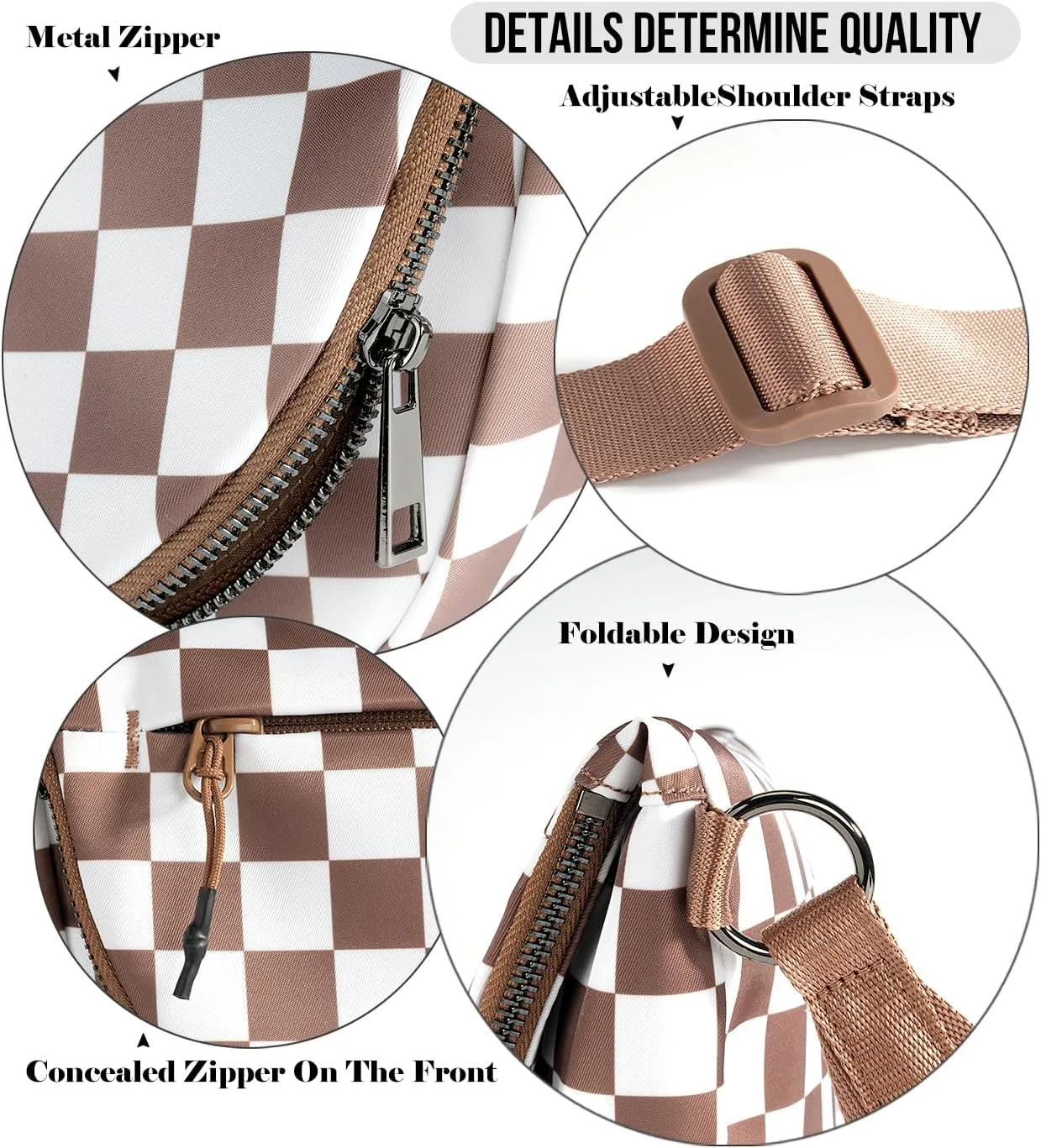 Checkered Crossbody Messenger Bag, Black and White Pattern, Adjustable Shoulder Strap