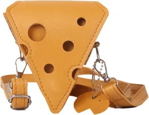 Cheese Shaped Crossbody Bag, Creative Mini Shoulder Bag Women Fashion Handbag PU Leather Wallet Purse