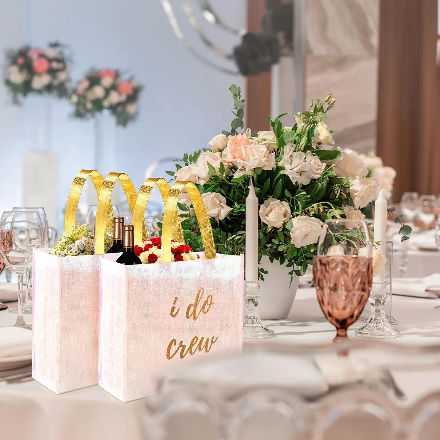 CHENGU 8 Pieces Bridesmaid Gift Bags I Do Crew Bachelorette Bags Bridesmaid Gifts for Wedding Day Bachelorette Party Bridal Party Favor Team Bride Bridal Shower(White)
