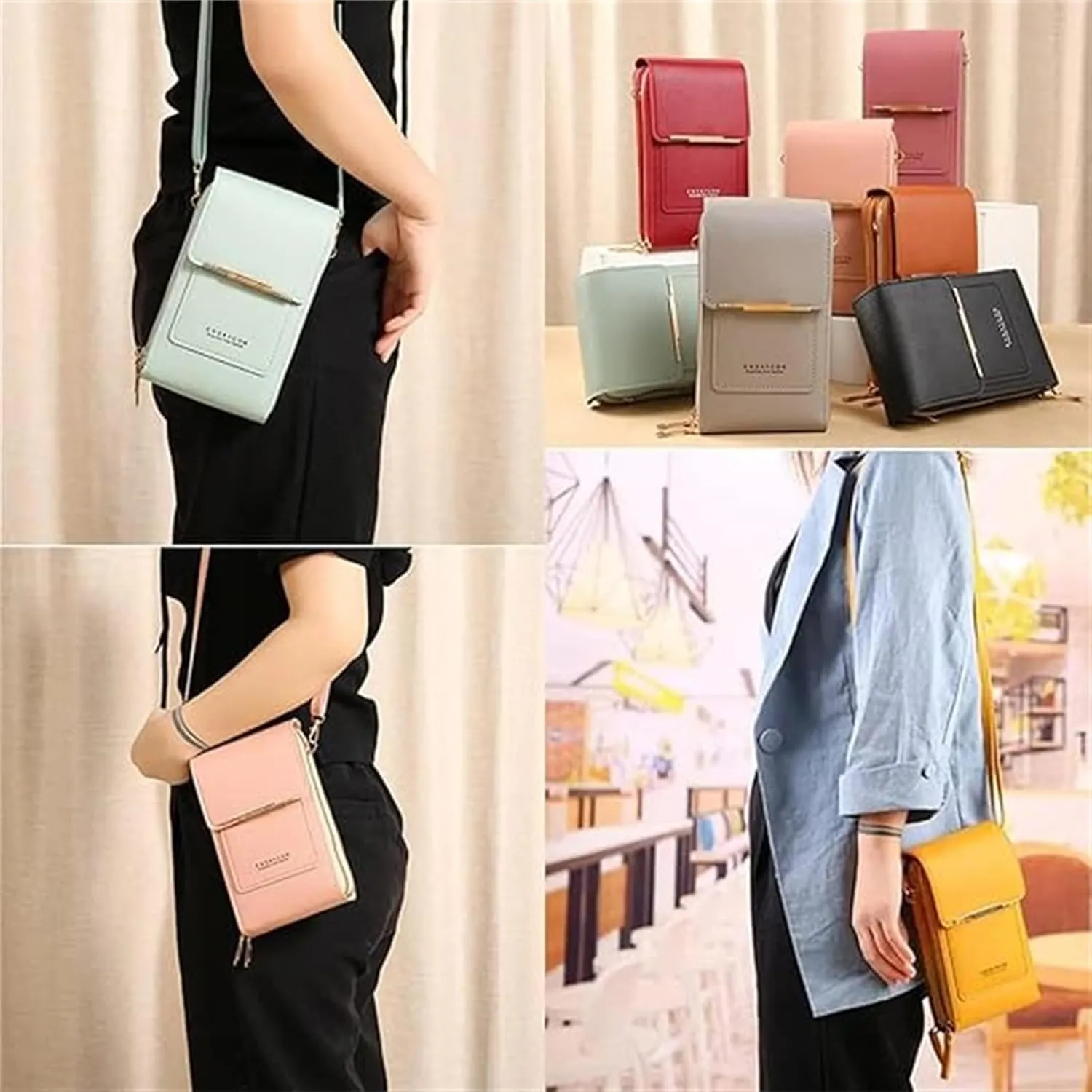 Cherishion Leather Small Crossbody Bag/Mini Messenger Shoulder Handbag, PU Leather, Crossbody Cell Phone Purse for Women