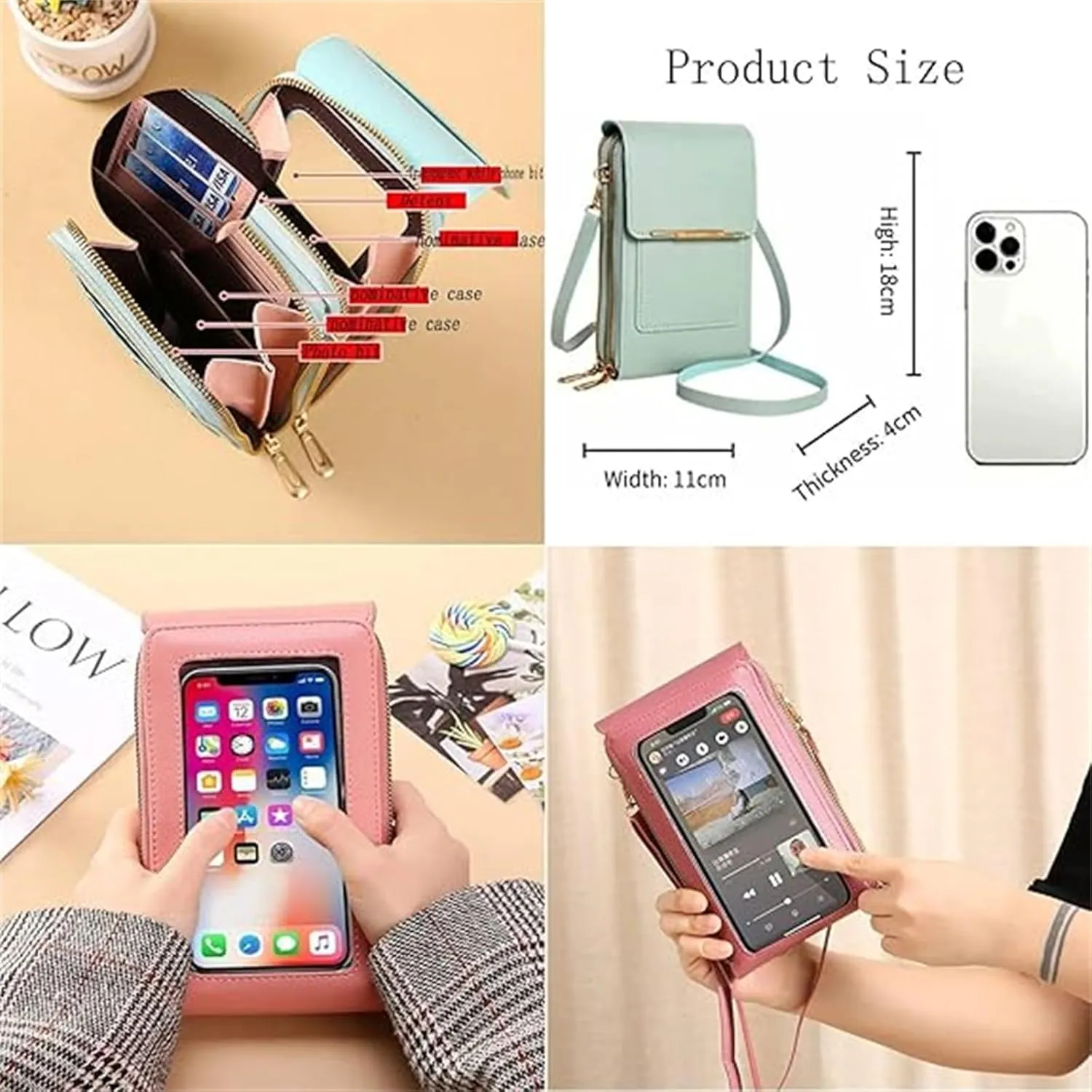 Cherishion Leather Small Crossbody Bag/Mini Messenger Shoulder Handbag, PU Leather, Crossbody Cell Phone Purse for Women