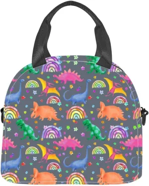 Childish dinosaurs Lovely fantastic Watercolor prehistoric repeated Insulated Adult Lunch Bag with Shoulder Strap for Women Lightweight Reusable Portable Freezable Lunch Tote Bag for Work Picnic