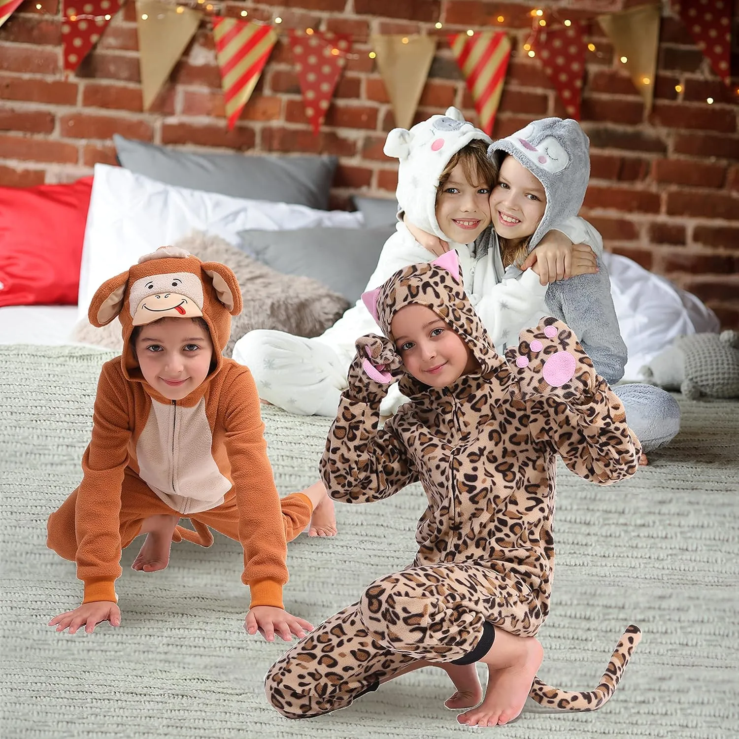 Children Animal Onesie Costume, Unisex Cheetah Onesie Costume, Leopard Onesie Costume, Kids Halloween/Christmas/Carnival Festival Costume for Kids 6-8