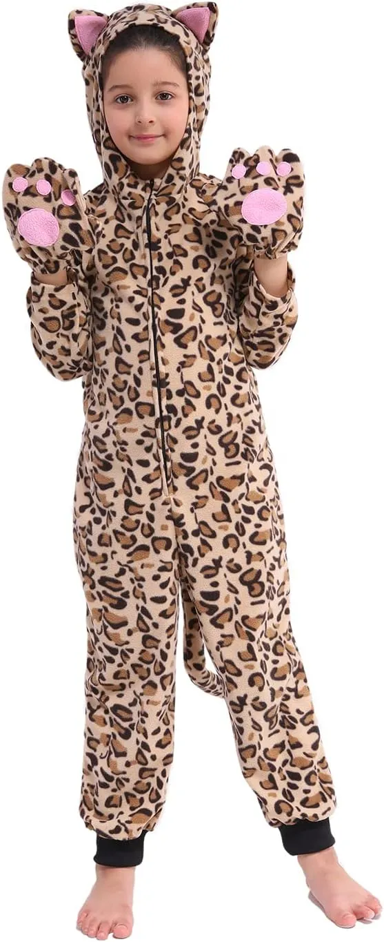 Children Animal Onesie Costume, Unisex Cheetah Onesie Costume, Leopard Onesie Costume, Kids Halloween/Christmas/Carnival Festival Costume for Kids 6-8