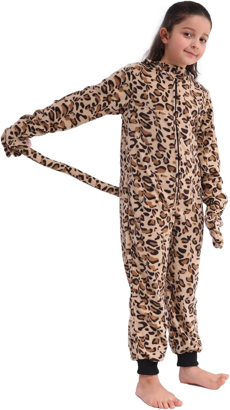 Children Animal Onesie Costume, Unisex Cheetah Onesie Costume, Leopard Onesie Costume, Kids Halloween/Christmas/Carnival Festival Costume for Kids 6-8