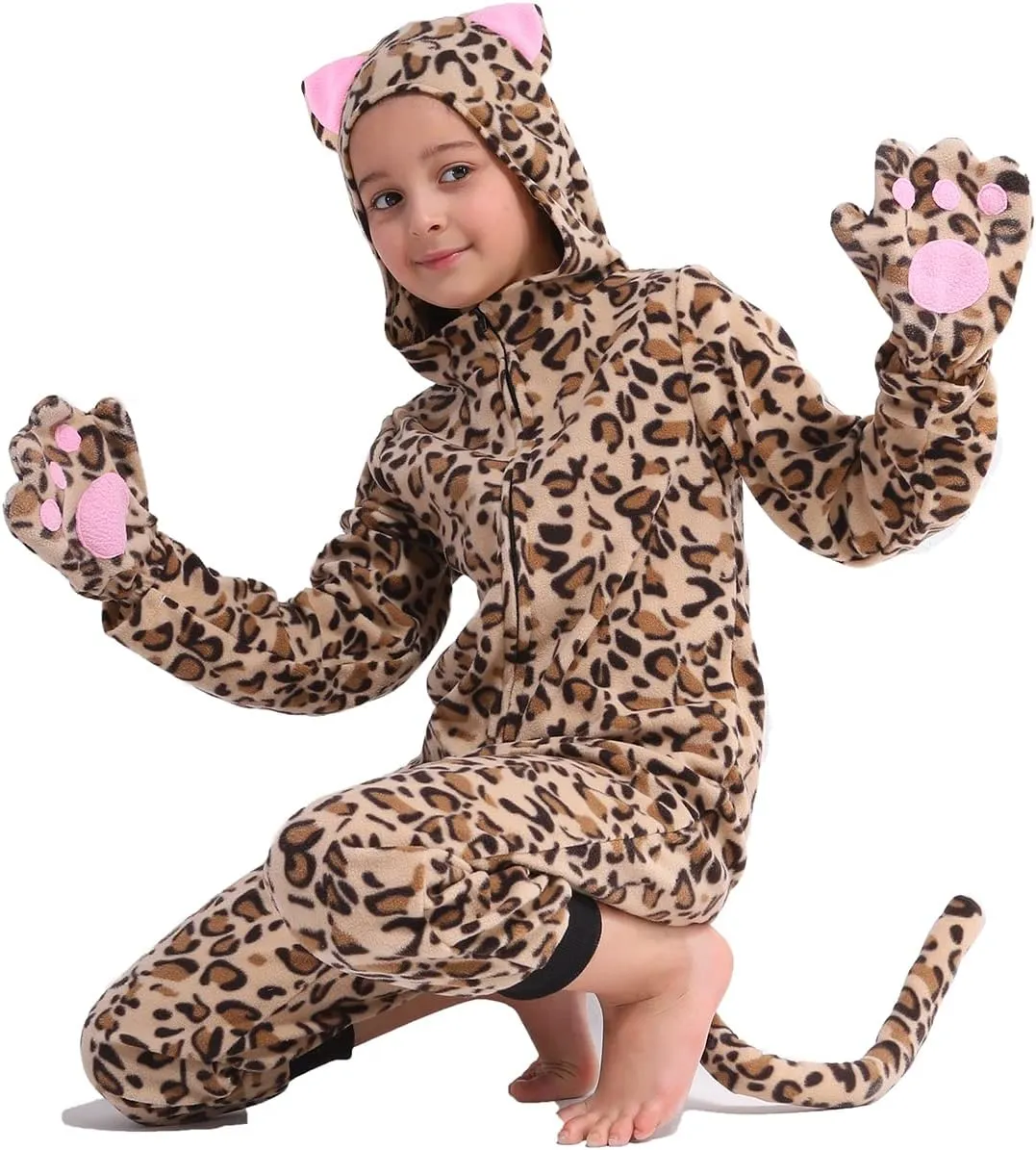 Children Animal Onesie Costume, Unisex Cheetah Onesie Costume, Leopard Onesie Costume, Kids Halloween/Christmas/Carnival Festival Costume for Kids 6-8