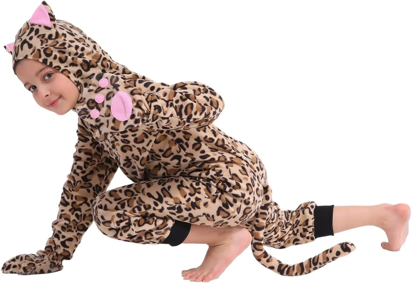 Children Animal Onesie Costume, Unisex Cheetah Onesie Costume, Leopard Onesie Costume, Kids Halloween/Christmas/Carnival Festival Costume for Kids 6-8