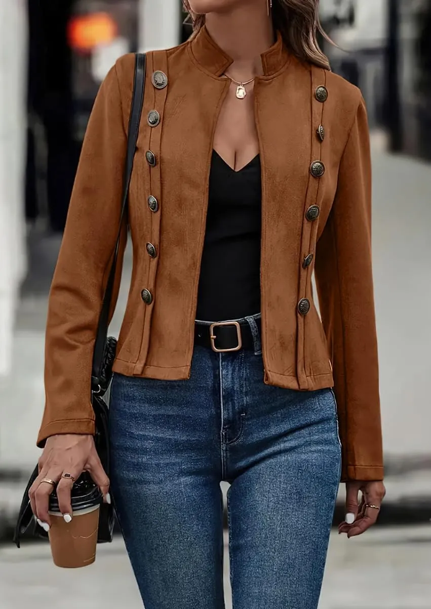 chouyatou Women's Faux Suede Leather Jacket 2024 Fall Winter Clothes Casual Business Long Sleeve Blazer Jacket Coat