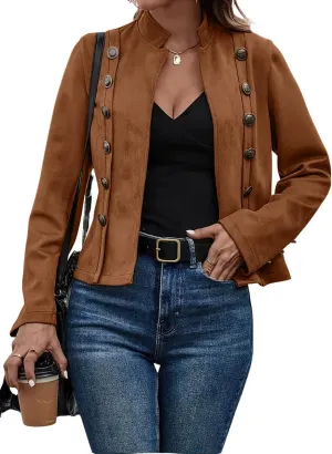 chouyatou Women's Faux Suede Leather Jacket 2024 Fall Winter Clothes Casual Business Long Sleeve Blazer Jacket Coat