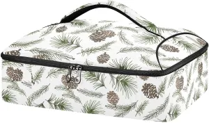 Christmas Tree Green Branches, Pine Cone Fir, Spruce Reusable Insulated Pizza Bag, Waterproof Food Delivery Bag, with Handle Lid Leakproof Pizza Holder Tote for Hot or Cold Food