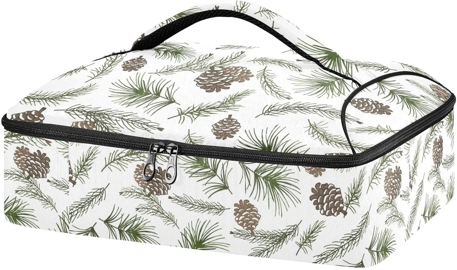 Christmas Tree Green Branches, Pine Cone Fir, Spruce Reusable Insulated Pizza Bag, Waterproof Food Delivery Bag, with Handle Lid Leakproof Pizza Holder Tote for Hot or Cold Food