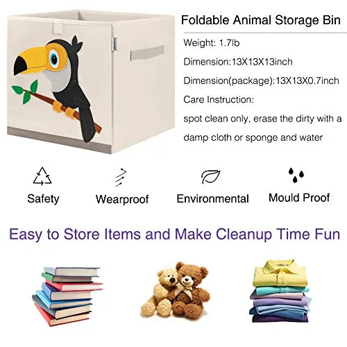 CLCROBD Foldable Animal Cube Storage Bins Fabric Toy Box/Chest/Organizer for Kids Nursery, 13 inch (Toucan)