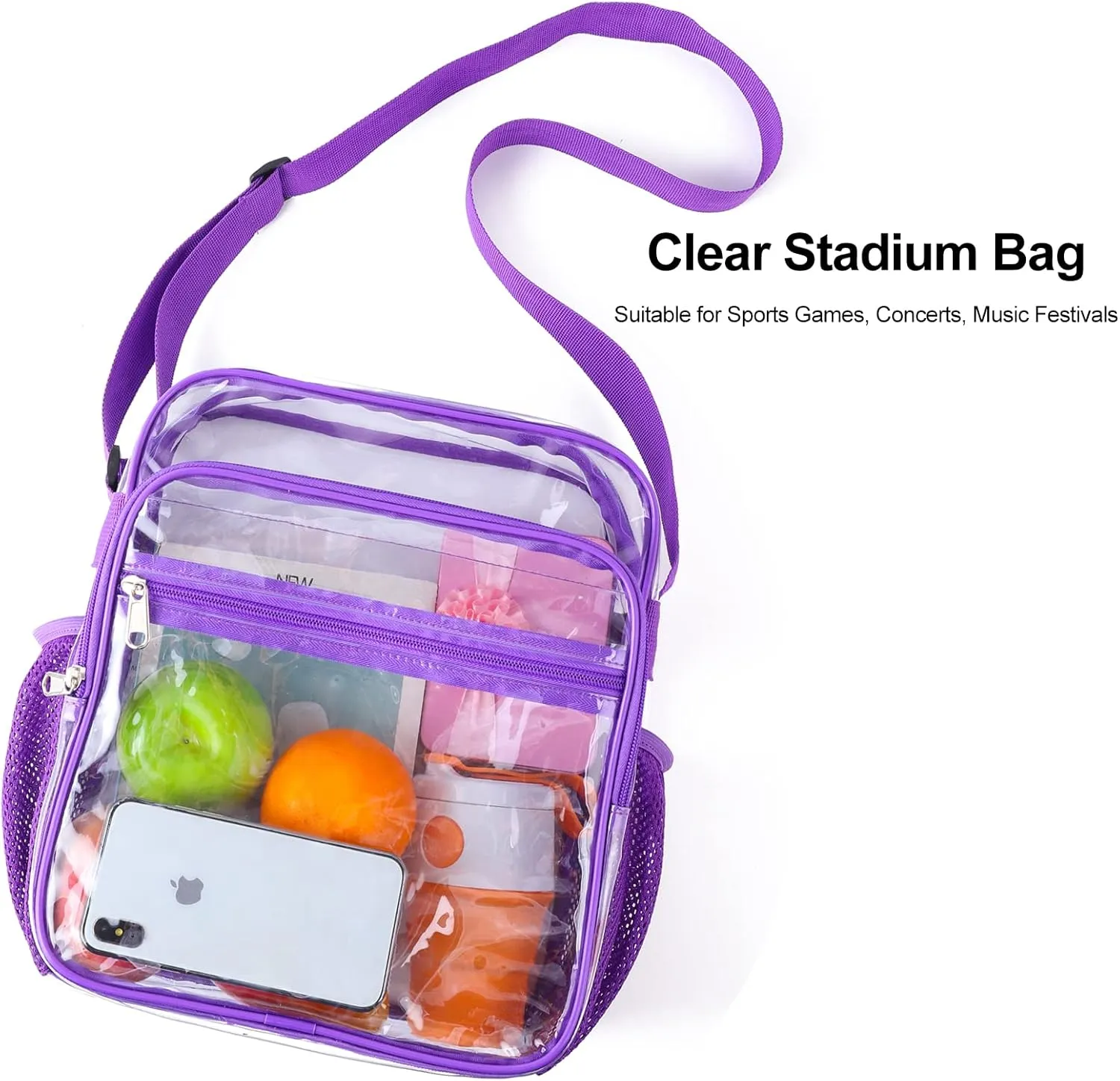 Clear Bag Stadium Approved, Clear Crossbody Messenger Shoulder Bag with Adjustable Strap for Concerts, Sports Events