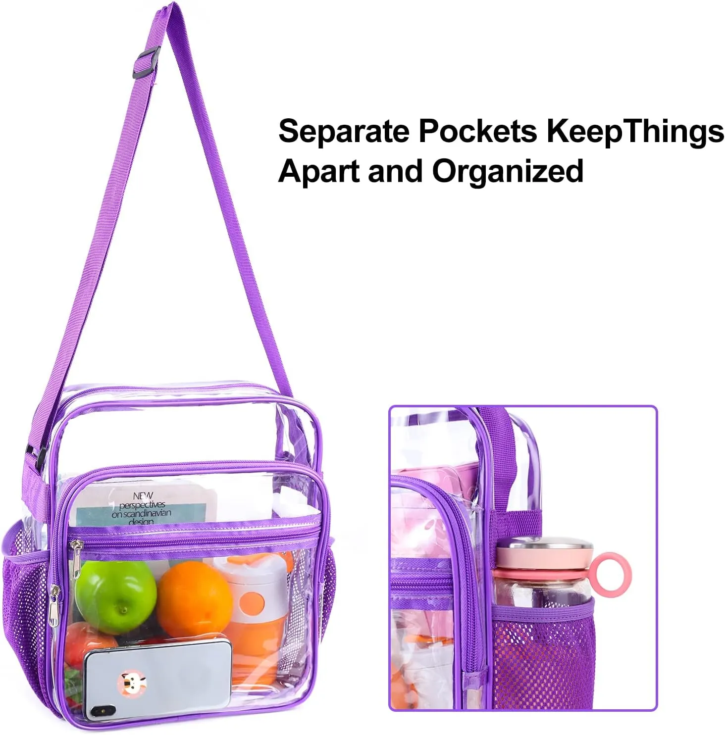 Clear Bag Stadium Approved, Clear Crossbody Messenger Shoulder Bag with Adjustable Strap for Concerts, Sports Events