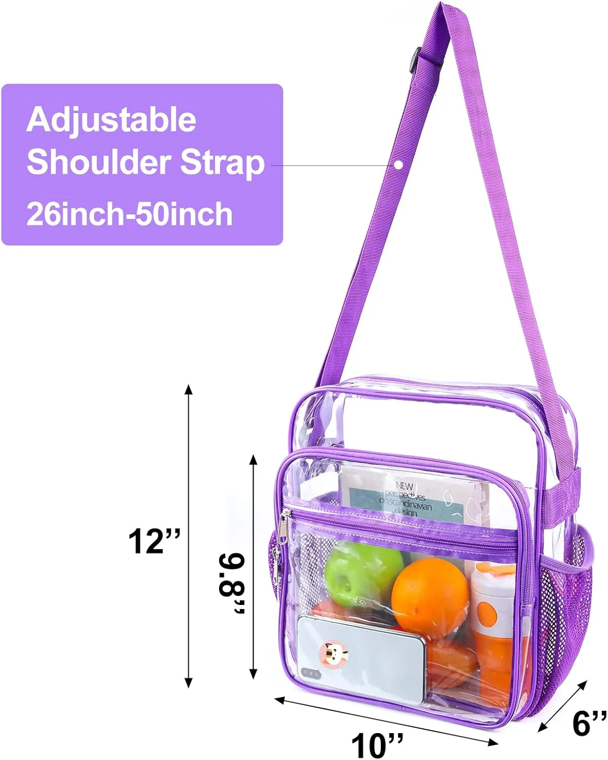 Clear Bag Stadium Approved, Clear Crossbody Messenger Shoulder Bag with Adjustable Strap for Concerts, Sports Events