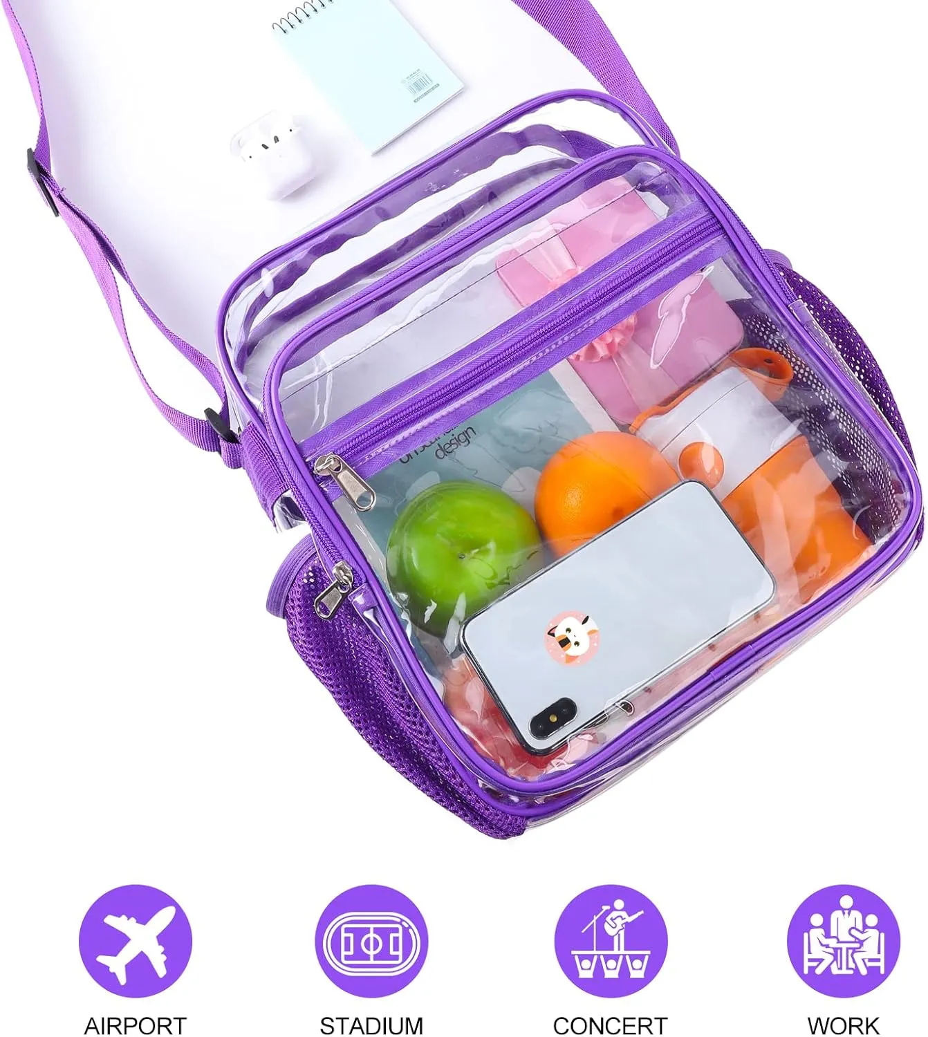 Clear Bag Stadium Approved, Clear Crossbody Messenger Shoulder Bag with Adjustable Strap for Concerts, Sports Events