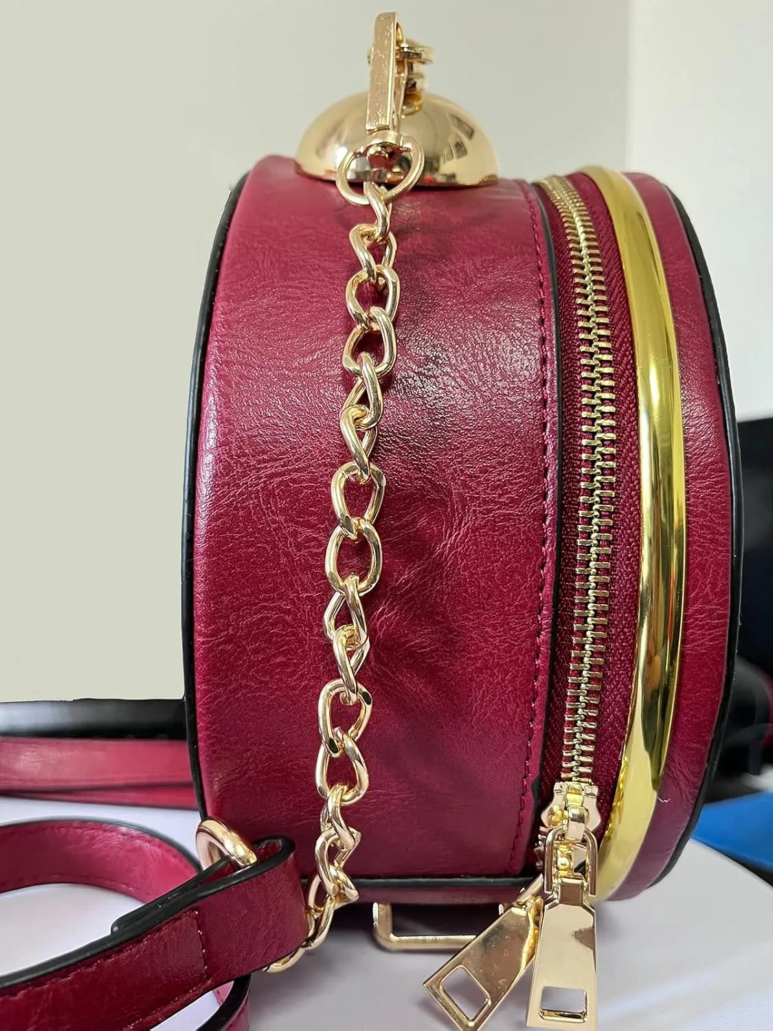 Clock Bag Real Working,Vintage Crossbody Messenger Bag, SteamPunk Style Shape Leather Bag Circular Handbag Chain Shoulder