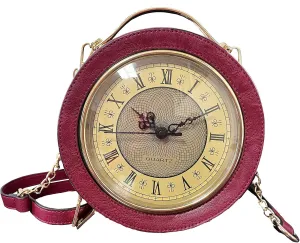Clock Bag Real Working,Vintage Crossbody Messenger Bag, SteamPunk Style Shape Leather Bag Circular Handbag Chain Shoulder