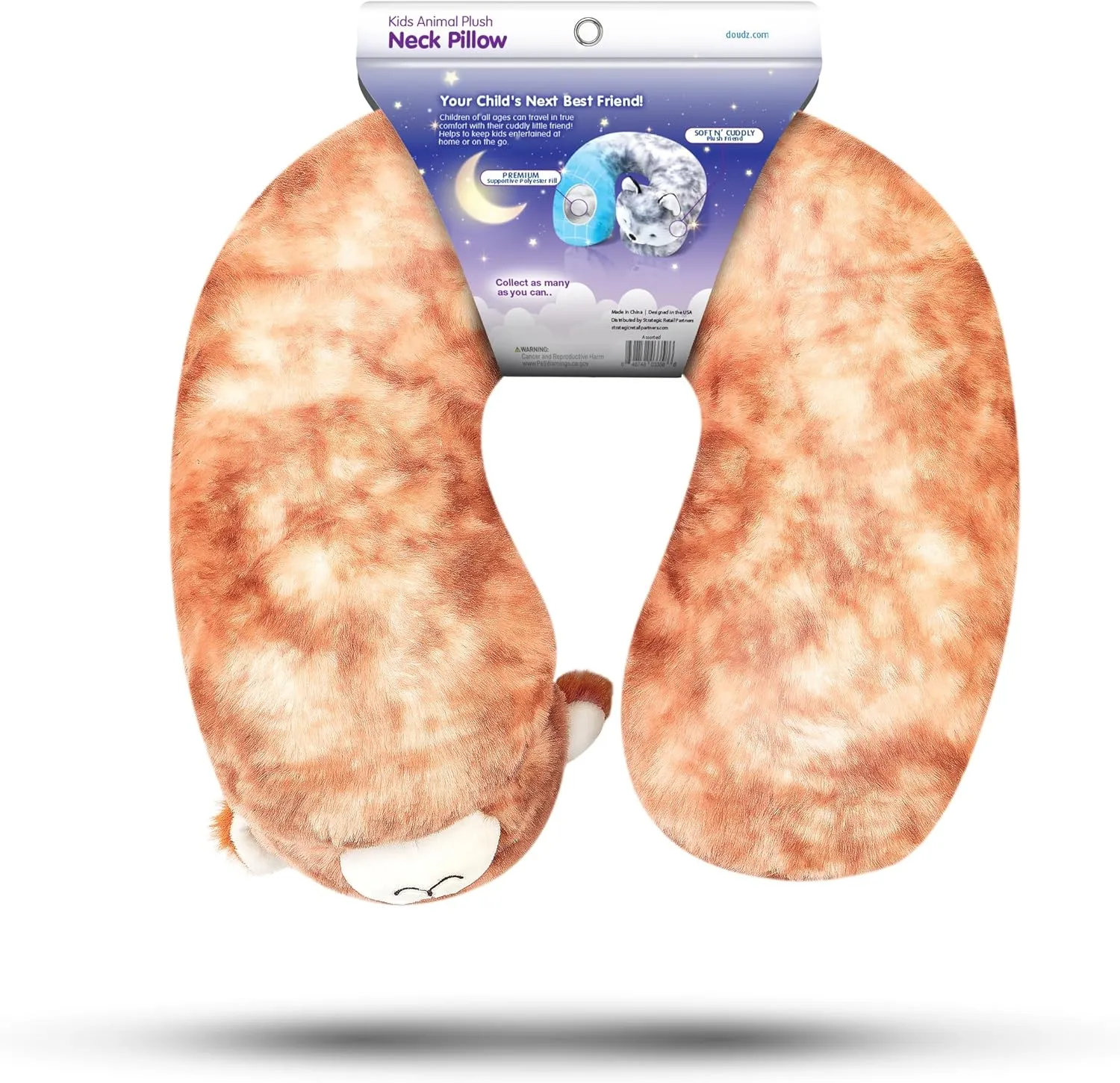 Cloudz Kids Super Soft N' Cuddly Animal Airplane Travel Neck Pillow! Keep Children Comfy and Supported with a Buddy While Traveling or just Resting at Home - Brown Bear