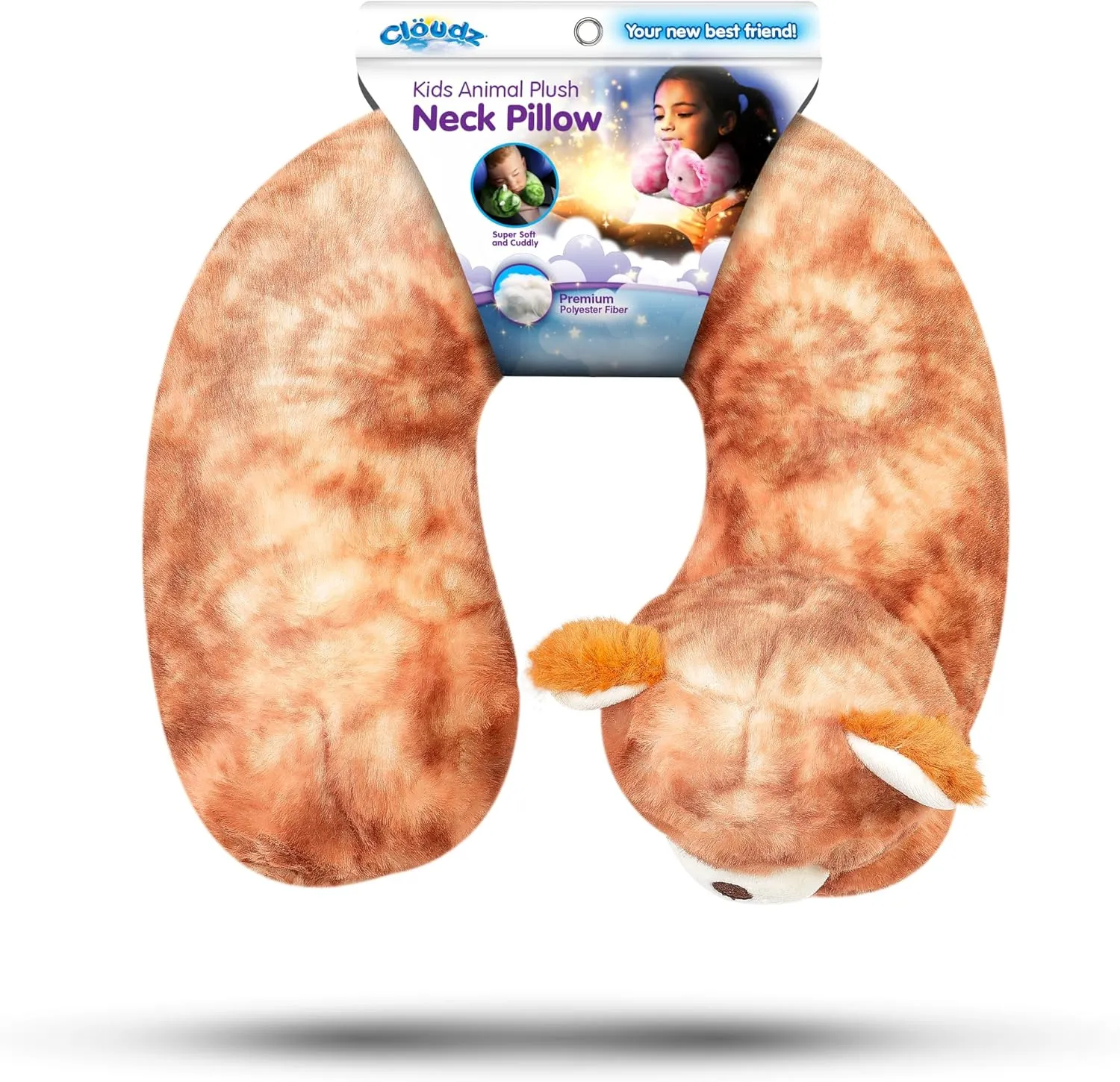 Cloudz Kids Super Soft N' Cuddly Animal Airplane Travel Neck Pillow! Keep Children Comfy and Supported with a Buddy While Traveling or just Resting at Home - Brown Bear
