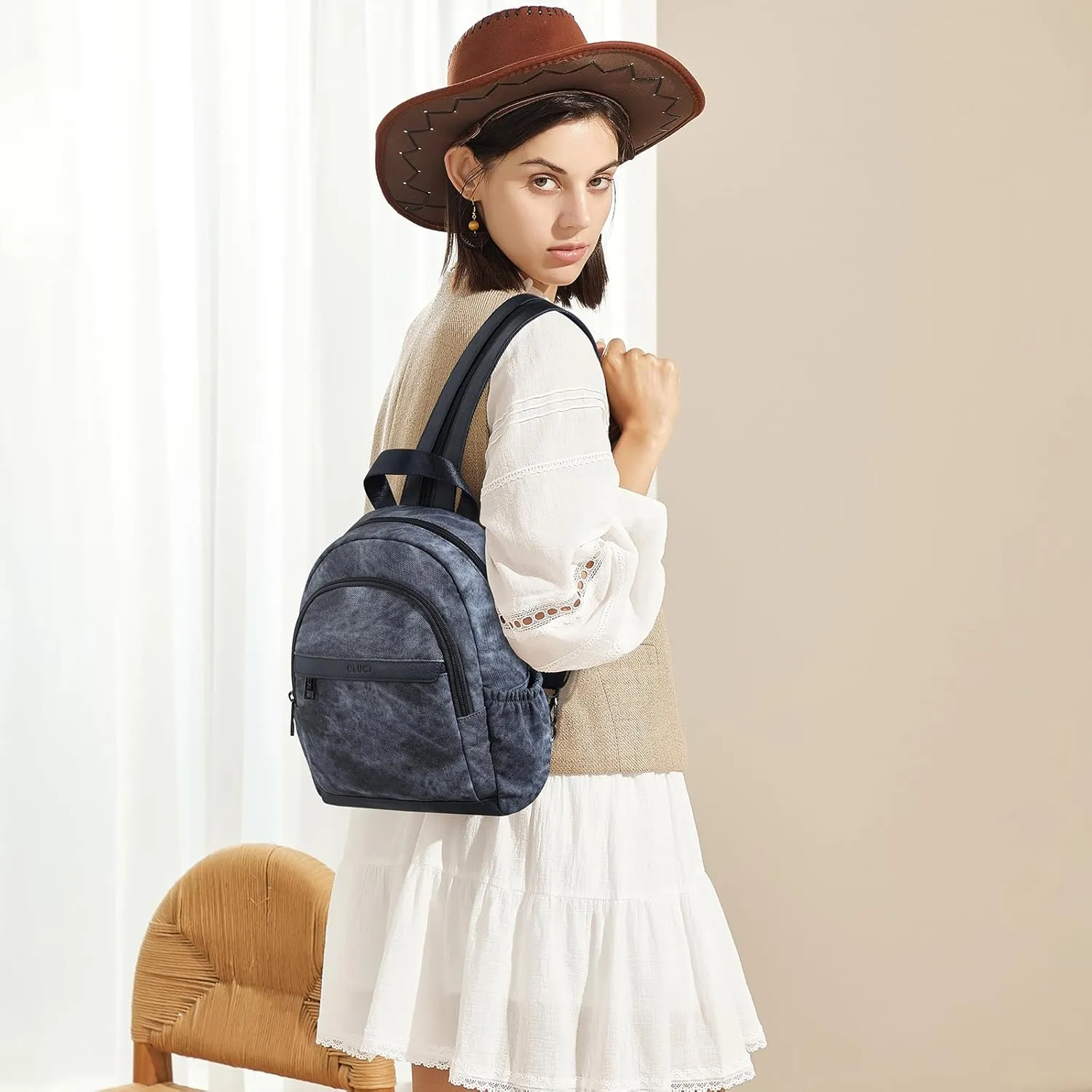 CLUCI Leather Sling Backpack for Women - Small Convertible Crossbody Bag for Travel