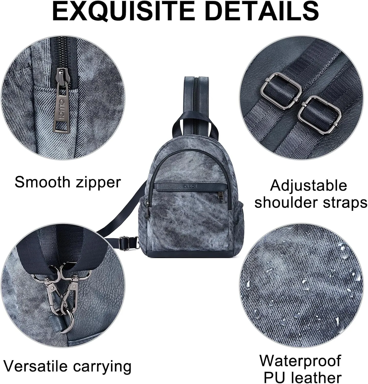 CLUCI Leather Sling Backpack for Women - Small Convertible Crossbody Bag for Travel