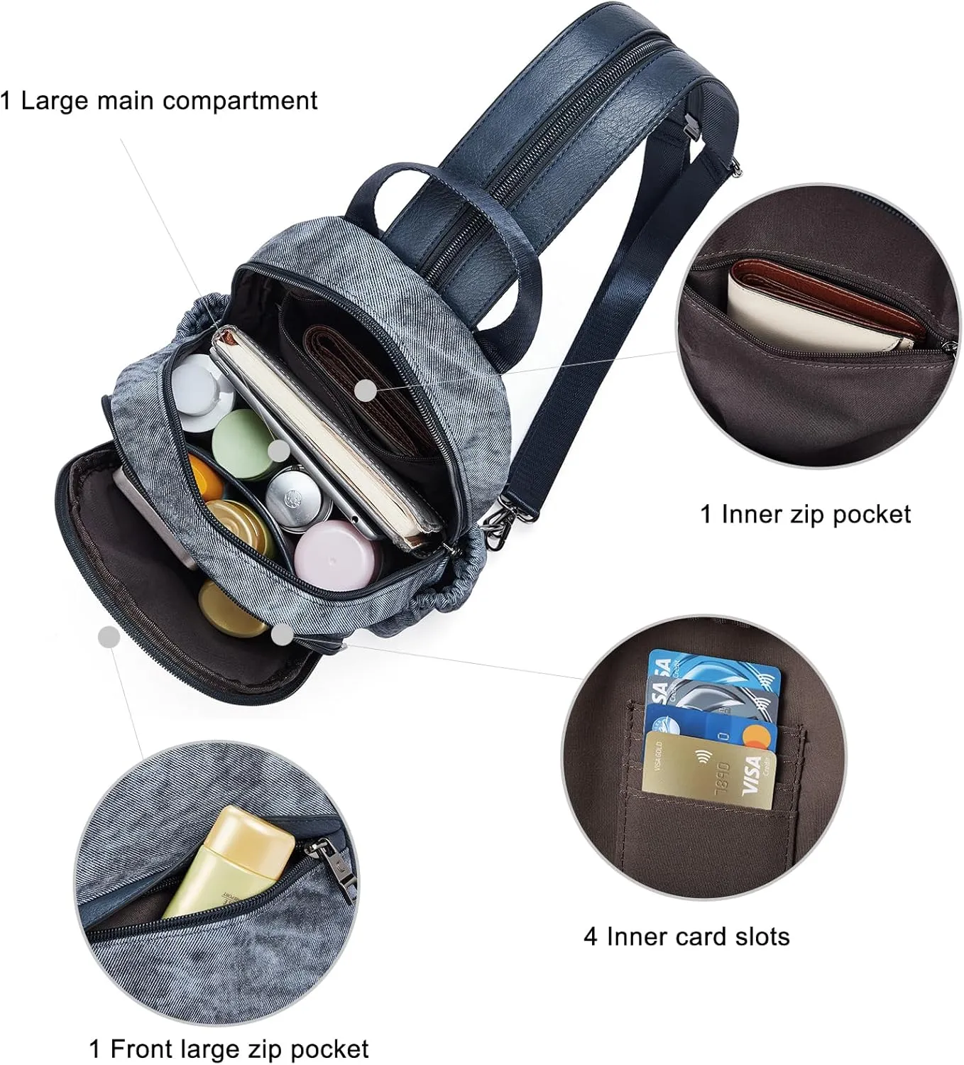CLUCI Leather Sling Backpack for Women - Small Convertible Crossbody Bag for Travel