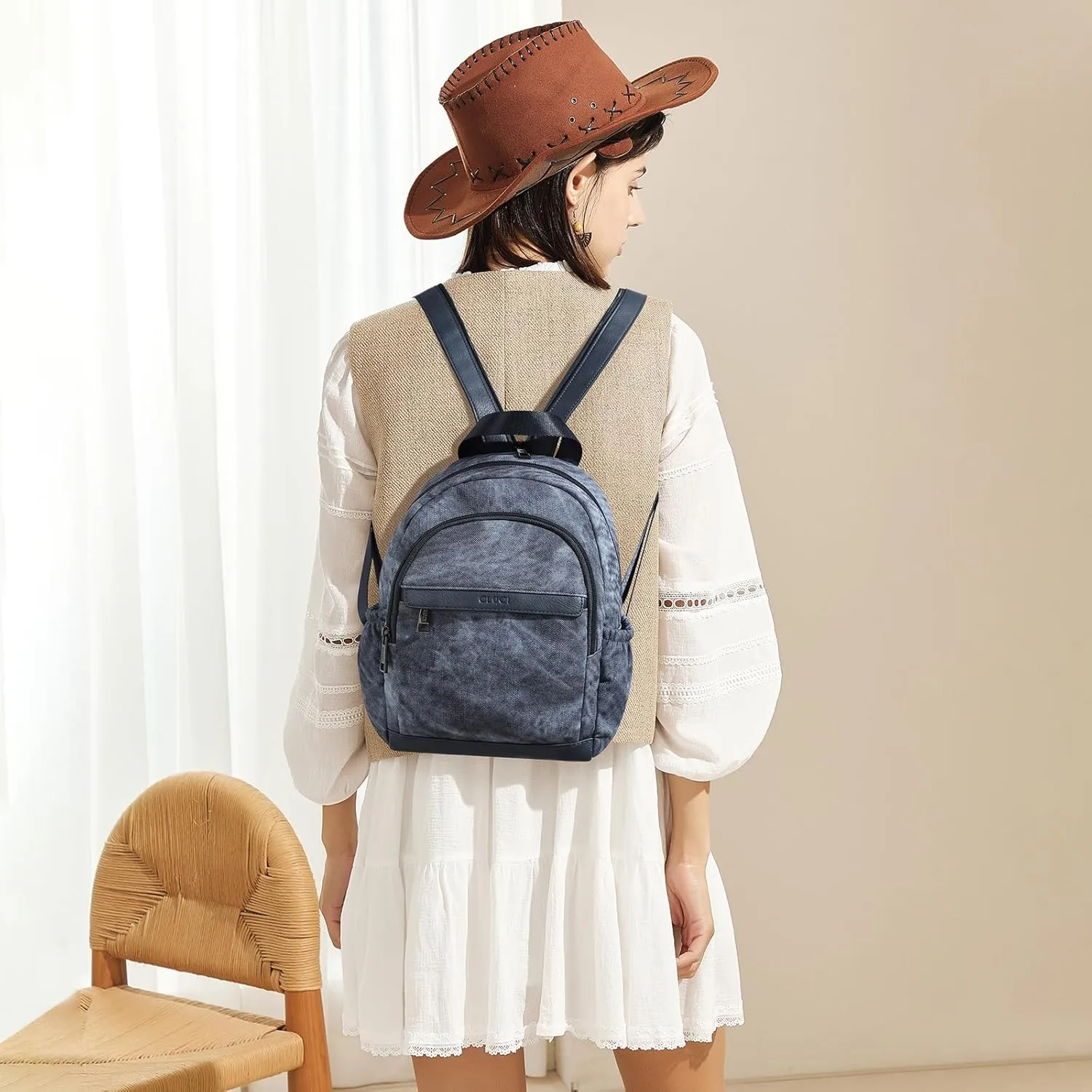 CLUCI Leather Sling Backpack for Women - Small Convertible Crossbody Bag for Travel
